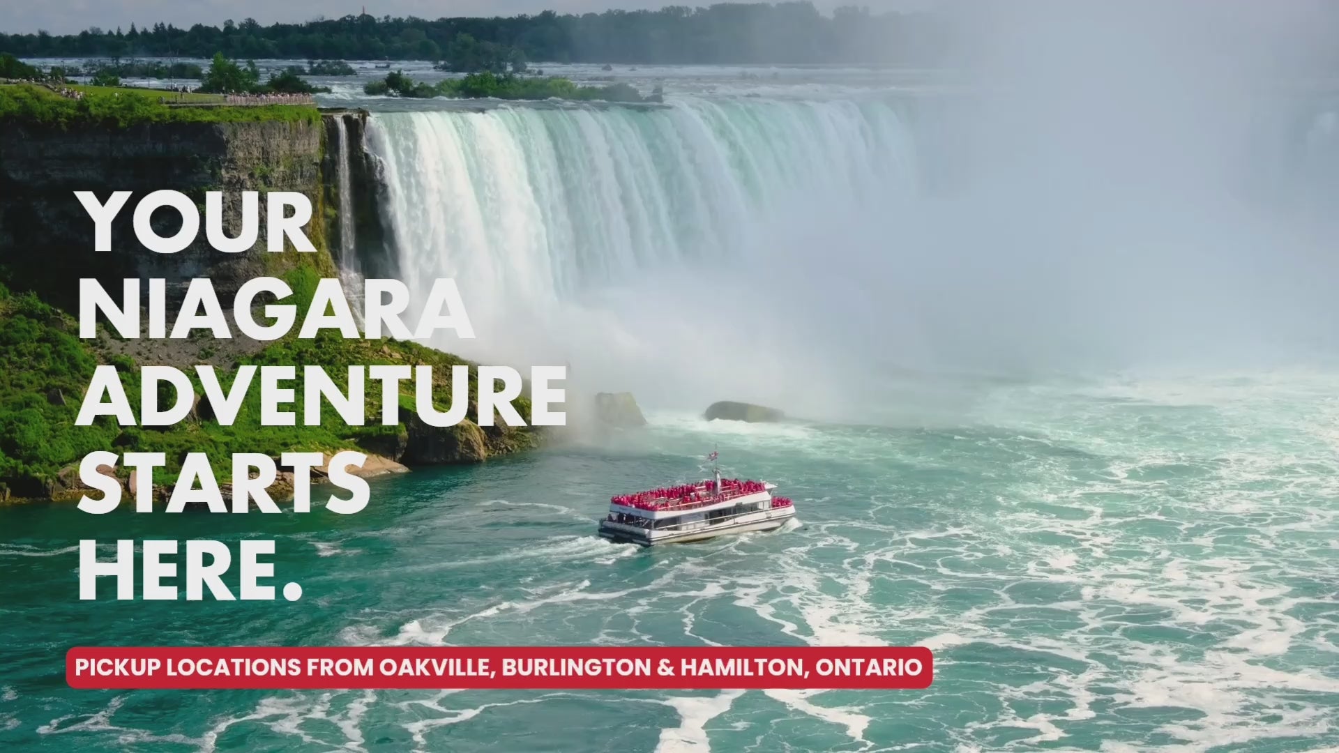 Load video: videos of the niagara falls from different angles. Bright blue water falls.